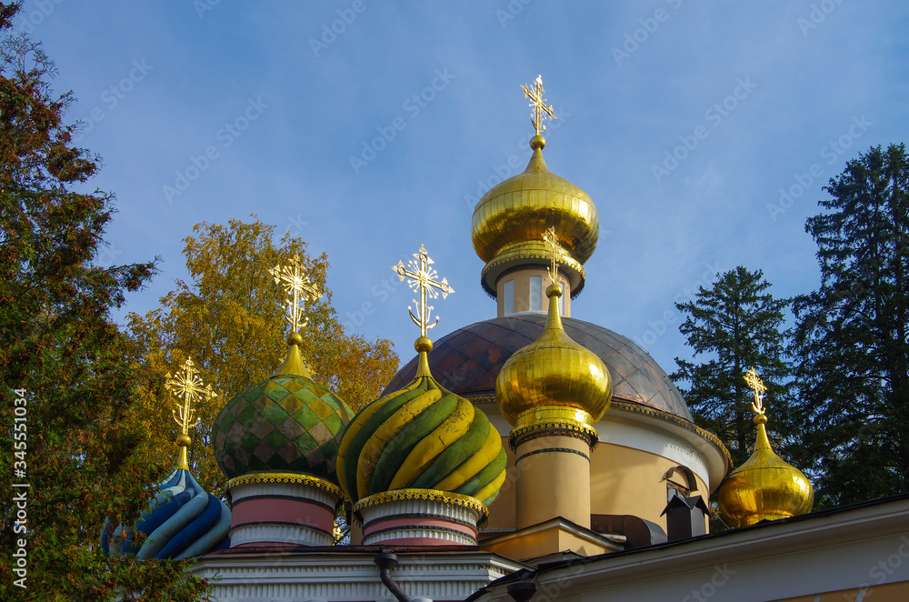 MOSCOW, RUSSIA - October, 2019: Church of the Savior Transfiguration in autumn in the suburban village of Peredelkino