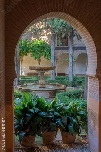 Garden in the arabic palace complex of Alhambra in Granda Spain