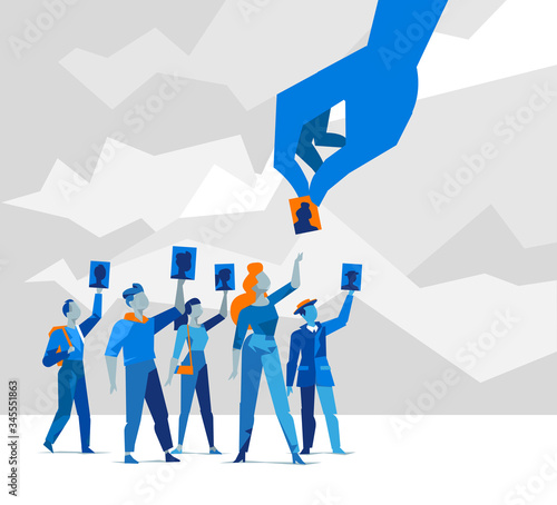 La mano che sceglie la candidatura giusta tra molte persone