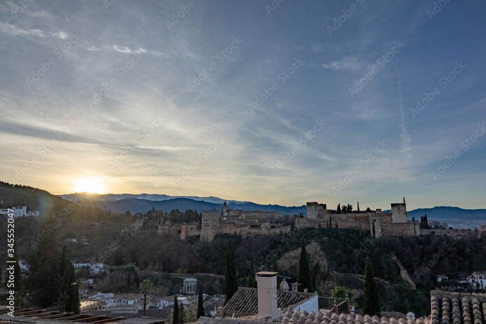 The impressive fortress and arabic palace complex of Alhambra in Granada, Spain