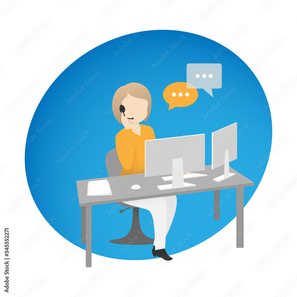 Female call center operator answering customers Female call center operator answering customers