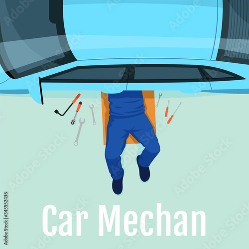 Car mechanic social media post mockup. Auto repair service. Advertising web banner design template. Social media booster, content layout. Promotion poster, print ads with flat illustrations