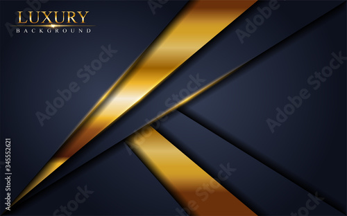 Abstract luxury navy background design with golden lines.