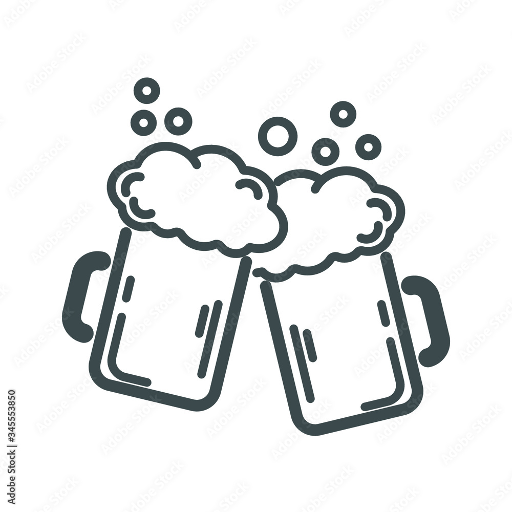 Two mugs of beer. Vector, illustration Two mugs of beer. Vector, illustration