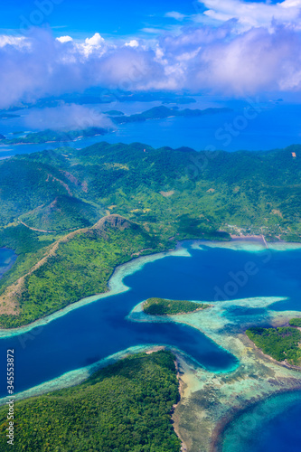 Aerial view of the paradise coast of Busuanga island with beautiful beaches, Coron, Philippines