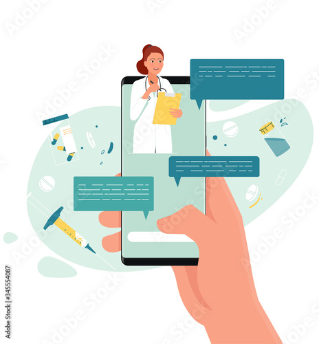 Online consultation with a doctor on the smartphone screen in the messenger.