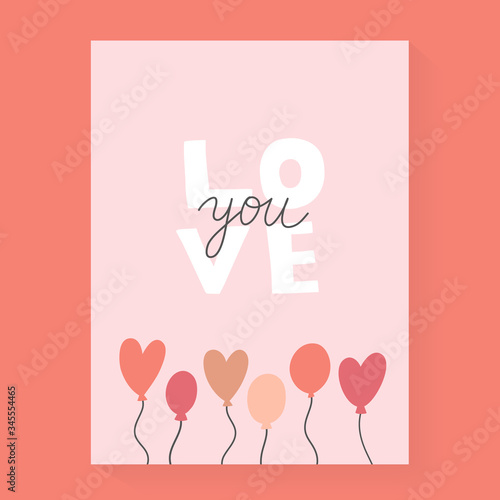 Lettering love card with clumsy handwritten lettering with script elegant writing, modern trendy fun design for boyfriend of girlfriend, typography template, pastel hand drawn illustration
