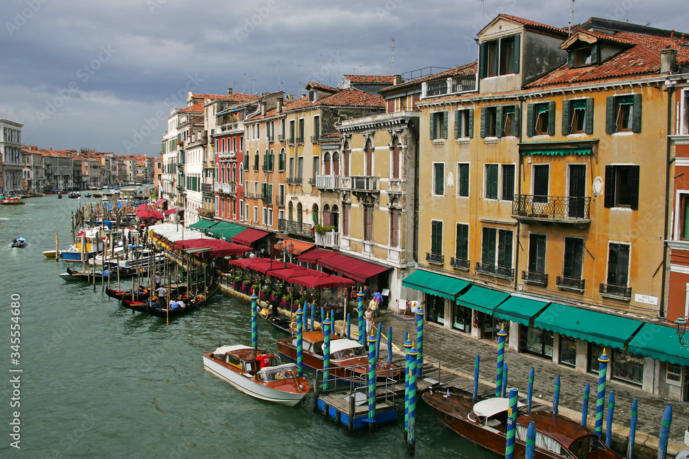 View of Venice with boats and gondolas