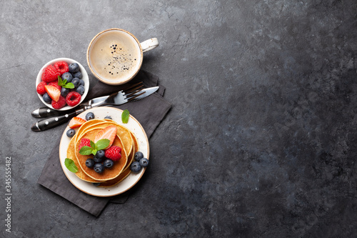 Delicious homemade pancakes with summer berries