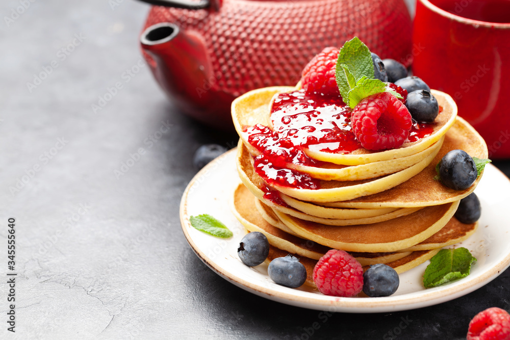 Delicious homemade pancakes with summer berries Delicious homemade pancakes with summer berries