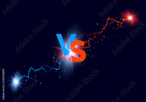 Versus background. Blue and red forces lights with text VS. Vector illustration photo