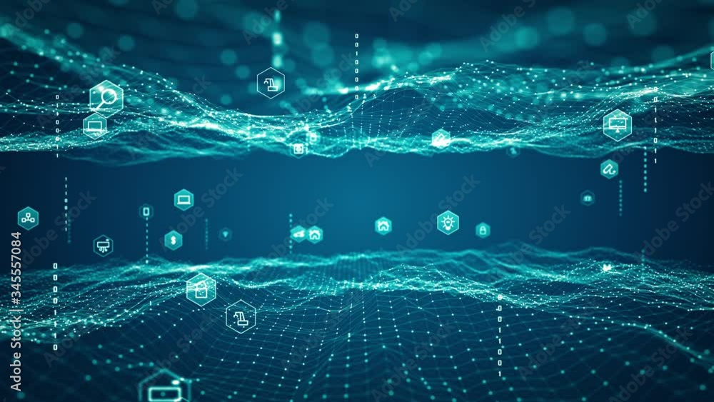 Technology Internet of things (IoT) and networking concept. Abstract technology background for internet of things, communication, network, innovation, big data on a futuristic background.Seamless loop