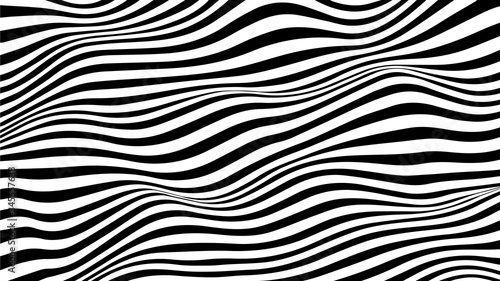 Vector optical illusion with black and white lines. Abstract curve background.