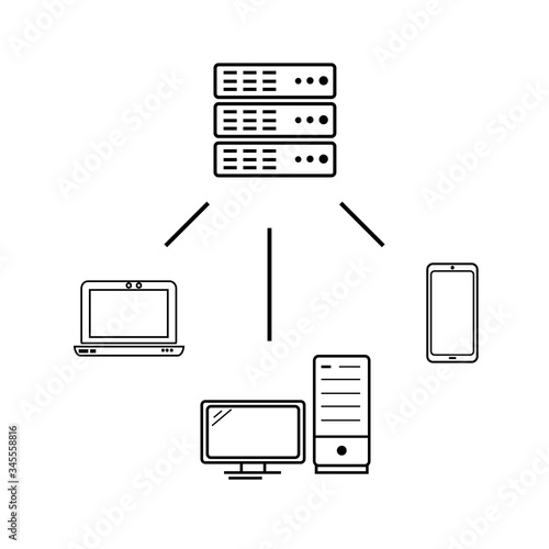 Client-server architecture scheme on white