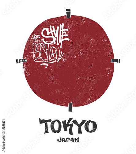Tokyo, Japan typography for t-shirt with grunge