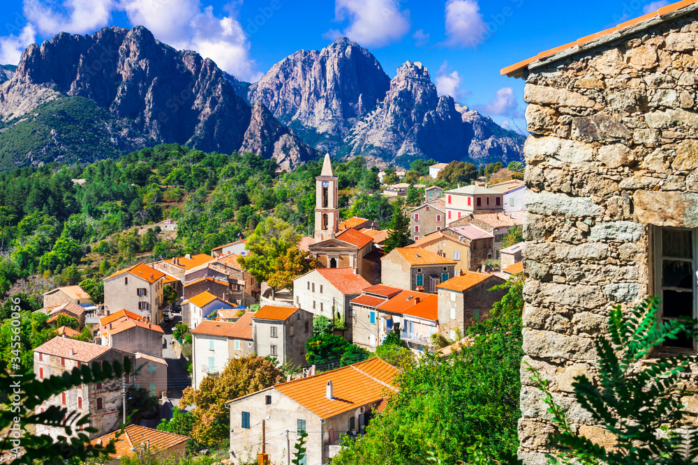 Evisa - small picturesque mountain village in splendid mountains of Corsica island