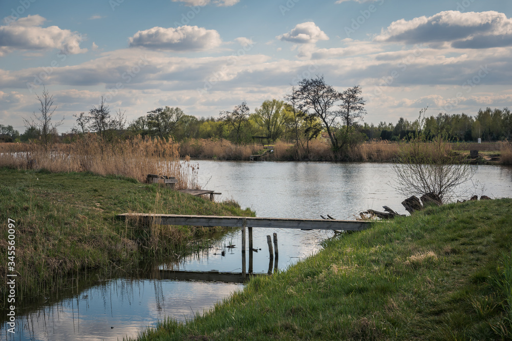 Pod Morgami Lake at sunny day in Powsin, Warsaw, Poland