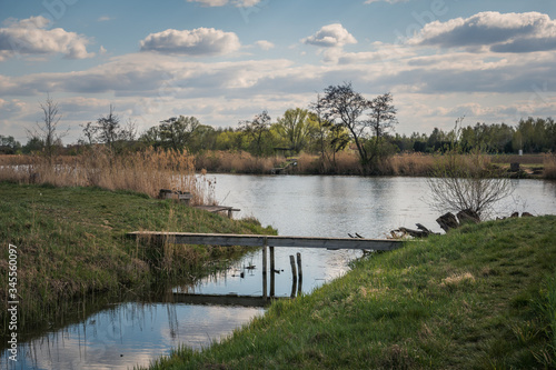 Pod Morgami Lake at sunny day in Powsin, Warsaw, Poland