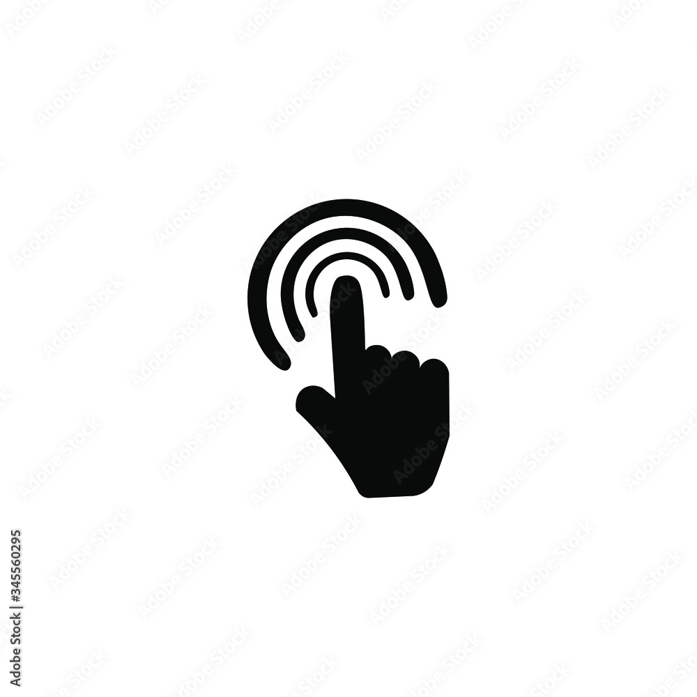 Black and white icon. Hand pointing to something or pushing a button. Black and white icon. Hand pointing to something or pushing a button.