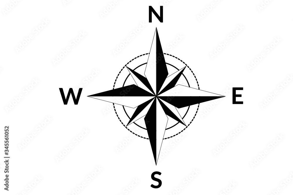 Compass rose, wind rose, basic, simple vector graphic, world