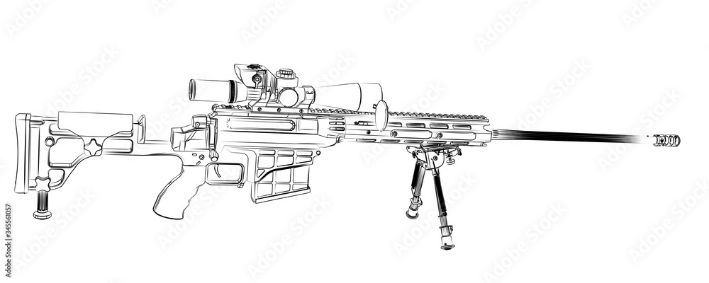 Large-caliber, semi-automatic, anti-materiel sniper system. Sniper rifle M82 in outline. 