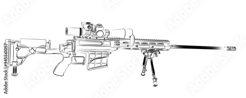 Large-caliber, semi-automatic, anti-materiel sniper system. Sniper rifle M82 in outline. 