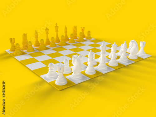 3d illustration of a chess scene on yellow background