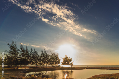Morning sandy beach at Laem Ta Chi Cape, Yaring District, Pattani, Thailand