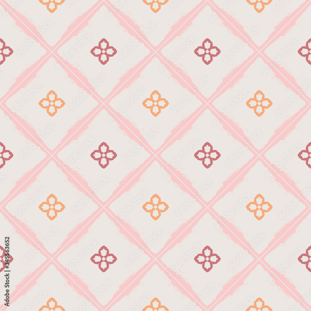 Abstract floral pattern on diamond shapes seamless vector pattern. Simple background in pastel colors for wallpaper, fabric, paper, textile. Hand drawn. Abstract floral pattern on diamond shapes seamless vector pattern. Simple background in pastel colors for wallpaper, fabric, paper, textile. Hand drawn.