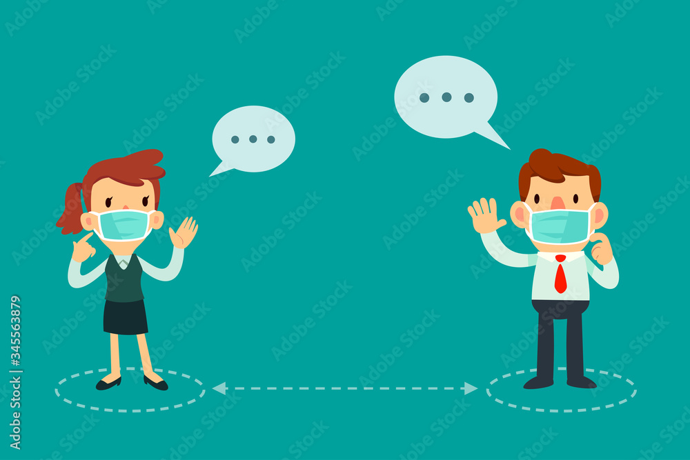 business people wearing medical mask stand apart from each other business people wearing medical mask stand apart from each other