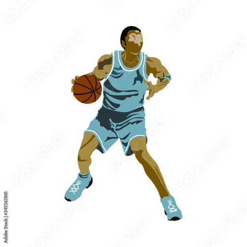 Silhouette of a basketball player with a ball.