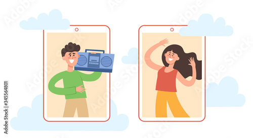 Vector concept of online party in self-isolation.