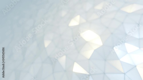 Defocus loop wave surface movement white polygon glow glitter luxury background.