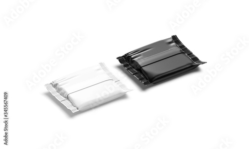 Blank black and white square chocolate bar foil wrap mockup,