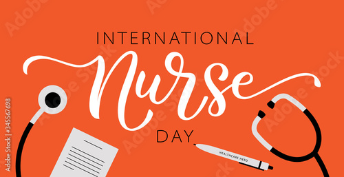 NURSE DAY. International holiday. 12 May. Hand lettering vector illustration. Hand drawn text design for National Nurses Day. Professionals Day. Script word for print greetings card, poster, banner