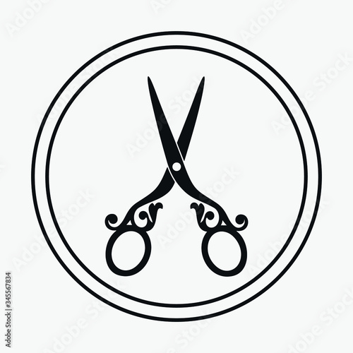 Scissors icon vector illustration. Logo template for a hairdresser, beauty salon or tailoring studio.
