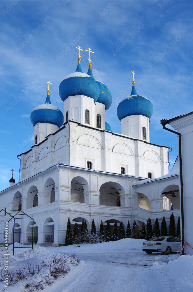 SERPUKHOV, RUSSIA - February, 2019: Vysotsky Monastery is a walled Russian Orthodox monastery SERPUKHOV, RUSSIA - February, 2019: Vysotsky Monastery is a walled Russian Orthodox monastery