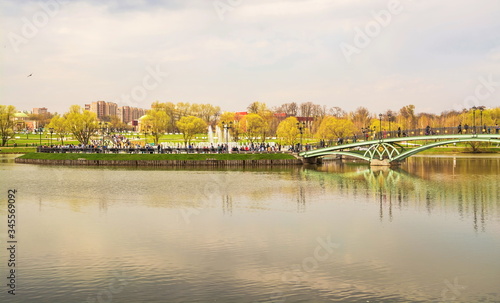 Lake in Tsaritsyno park in Moscow. Russia Moscow. April 29, 2018