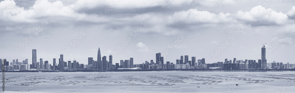 Fototapeta premium Skyline of downtown of Shenzhen city, China. Viewed from Hong Kong border