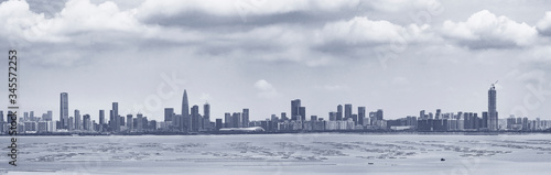 Skyline of downtown of Shenzhen city, China. Viewed from Hong Kong border