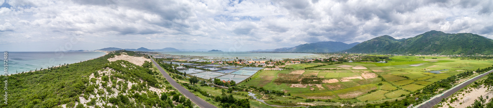 Fototapeta premium Panorama Aerial of Van Tho coastline at Van Phong Bay, Van Ninh, Khanh Hoa