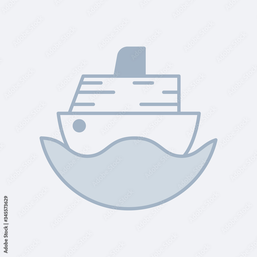 Vector modern soft icon of an ocean cruise ship in the water. It represents a concept of travelling, trip, cruise, journey. Also can be used as a logo, icon, badge or label Vector modern soft icon of an ocean cruise ship in the water. It represents a concept of travelling, trip, cruise, journey. Also can be used as a logo, icon, badge or label