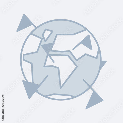 Vector modern soft icon of the Earth globe with mark points on it. It represents a concept of travelling, trip around the world, flight, journey. Also can be used as a logo, icon, badge or label