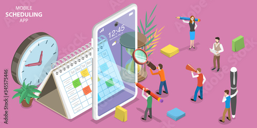 3D Isometric Flat Vector Concept of Online Scheduling App, Time Management Application.