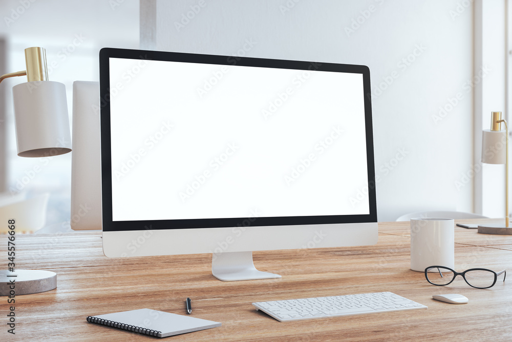 Empty white screen of computer monitor Empty white screen of computer monitor
