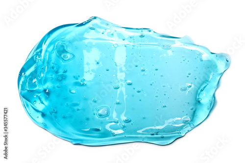 Blue transparent gel isolated on white background, top view, with clipping path