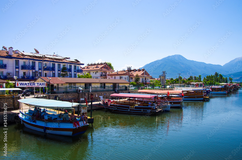 FETHIYE, TURKEY - June, 2019: Calis Water Taxi on the pier