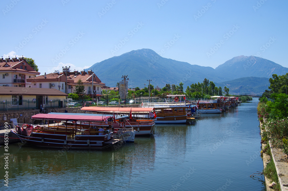 FETHIYE, TURKEY - June, 2019: Calis Water Taxi on the pier
