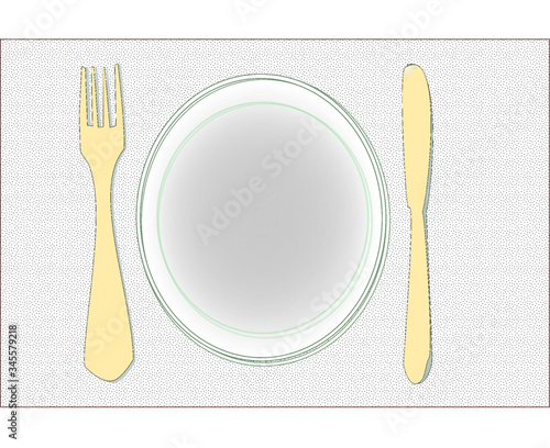 Gedeckter Tisch mit Messer Gabel und Teller