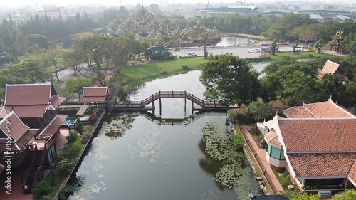 Aerial  Beautiful Temple Bangkok , Boat  In Ancient city Thailand Wonder of thailand  photo